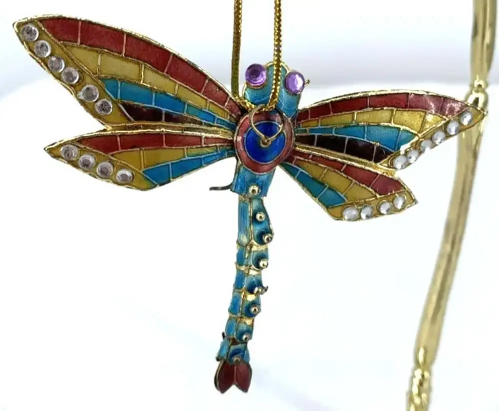 Dragonfly Christmas Ornament  Metal Enamel Multicolor 2.5